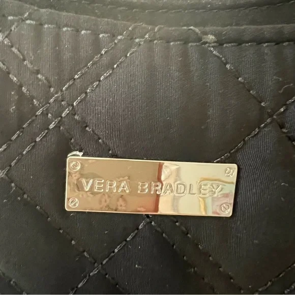 VERA BRADLEY Black Quilted Microfiber Satchel Shoulder Bag East West Zipper Y2K - Picture 11 of 13